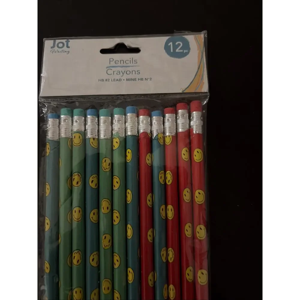Jot Smiley Face Writing HB #2 Lead Pencils (Pack Of 12) New Red Blue Green NEW